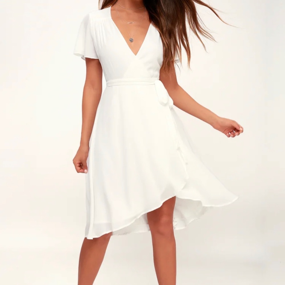Lulus Rise to the Occasion White Midi Wrap Dress